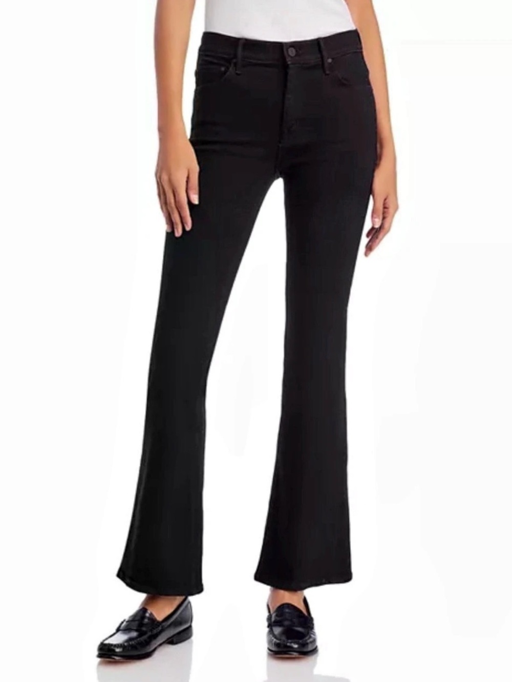 MOTHER The Hustler Ankle Fray Flare Jeans Black Waist 28 (B6)